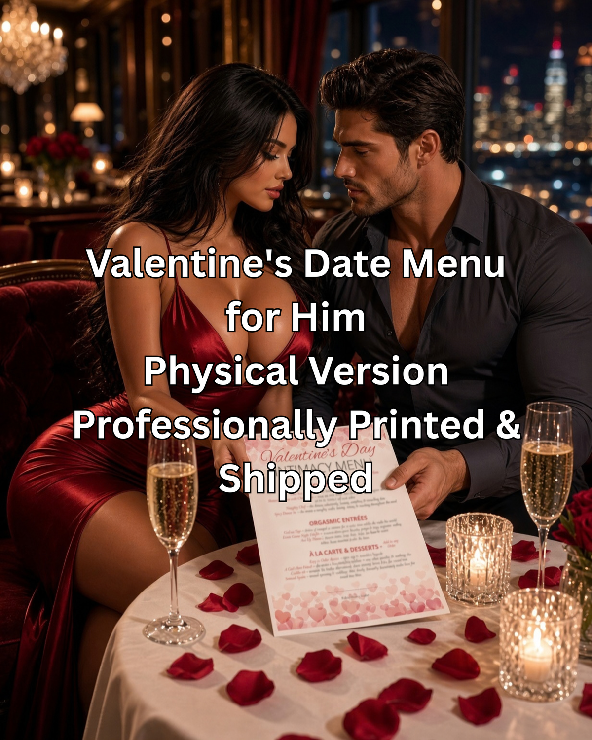 Valentine's Day Intimacy Menu for Him — Physical Version, Professionally Printed & Shipped